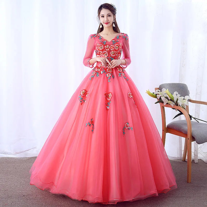 Elegant Long Sleeve Floral Embroidered Evening Gown