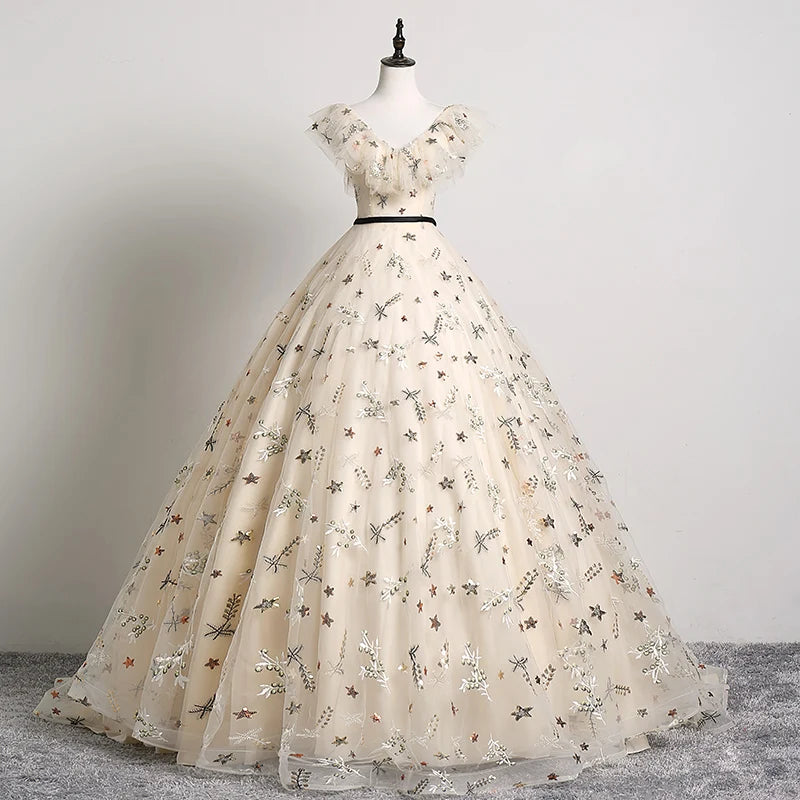 Elegant Embroidered Off-shoulder Ball Gown Wedding Dress