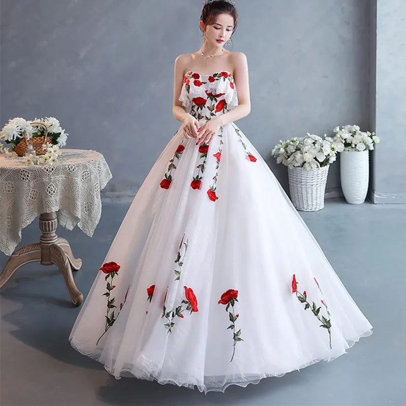 White wedding dress with red flowers hotsell