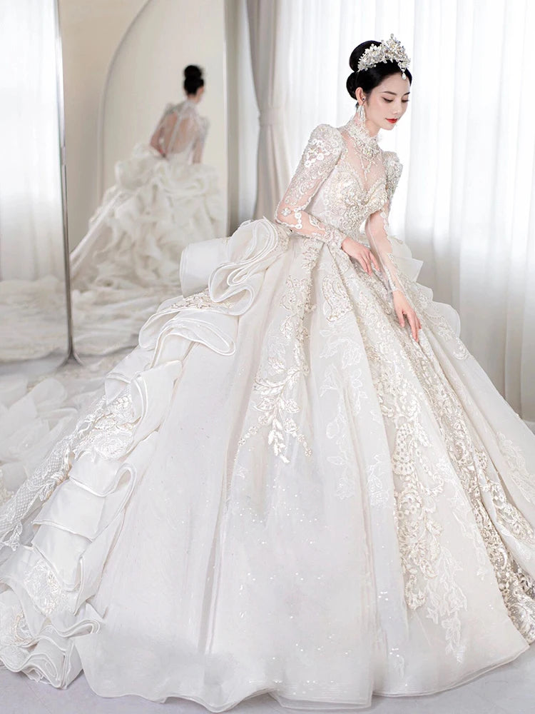 Long Sleeve Linear Beaded Gown main image 1