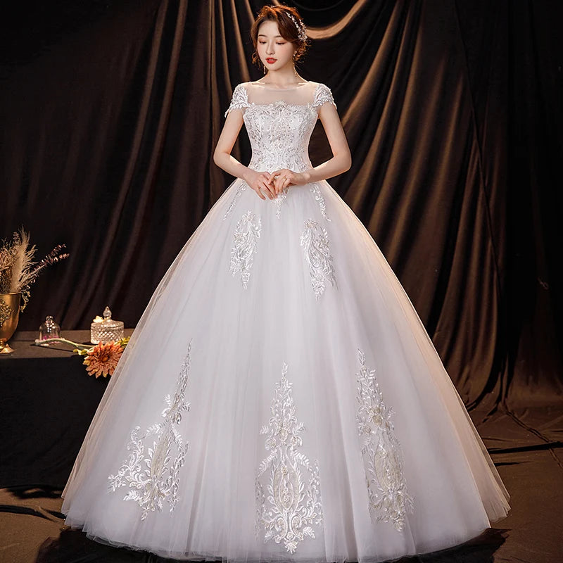 Elegant Off-shoulder Bridal Gown With Lace Embroidery