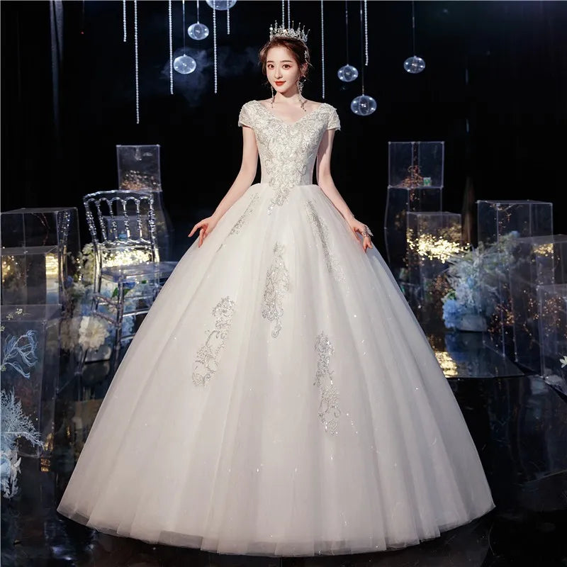 vintage beaded midi fairy dress with sharkbite hem Vintage A-line Cap Sleeves Crystal Beaded Sashes Wedding Lace Dresses main image 0