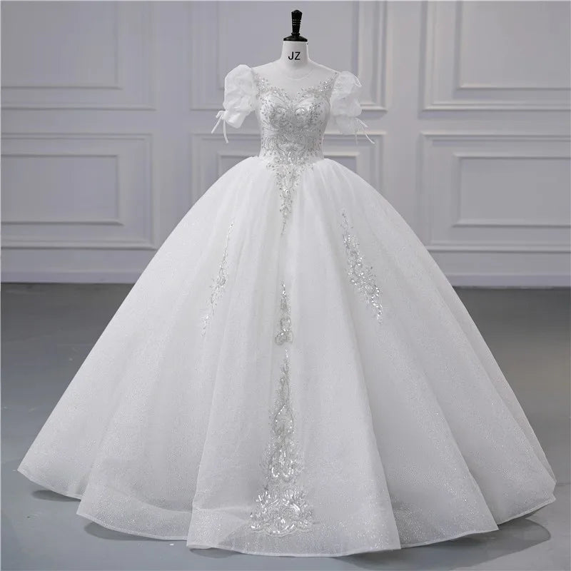 Elegant Embroidered Ball Gown Wedding Dress With Sleeves