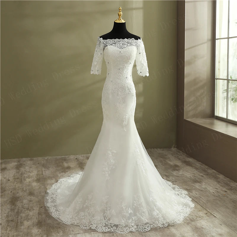 Elegant Off-shoulder Lace Mermaid Wedding Bridal Gown