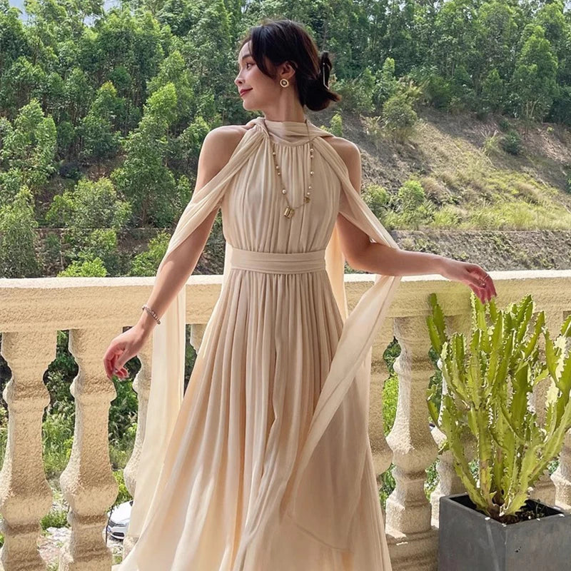 white christmas dresses Beige Chiffon Long Formal Prom Evening Dress with V Neck Size 22w / Champagne