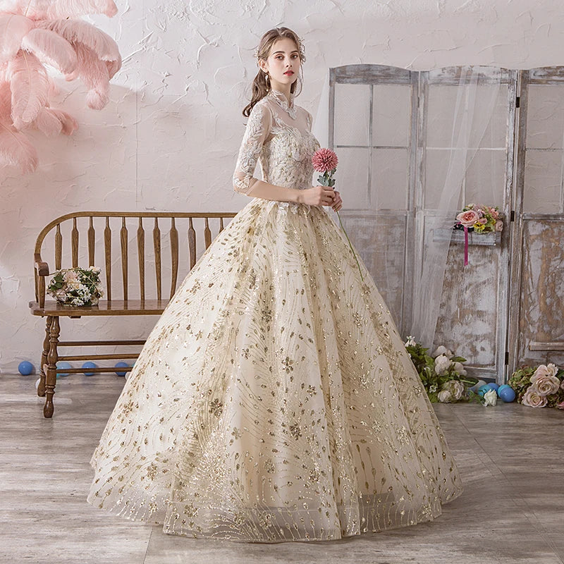 Elegant Floral Embroidered Ball Gown With Long Sleeves on Luulla
