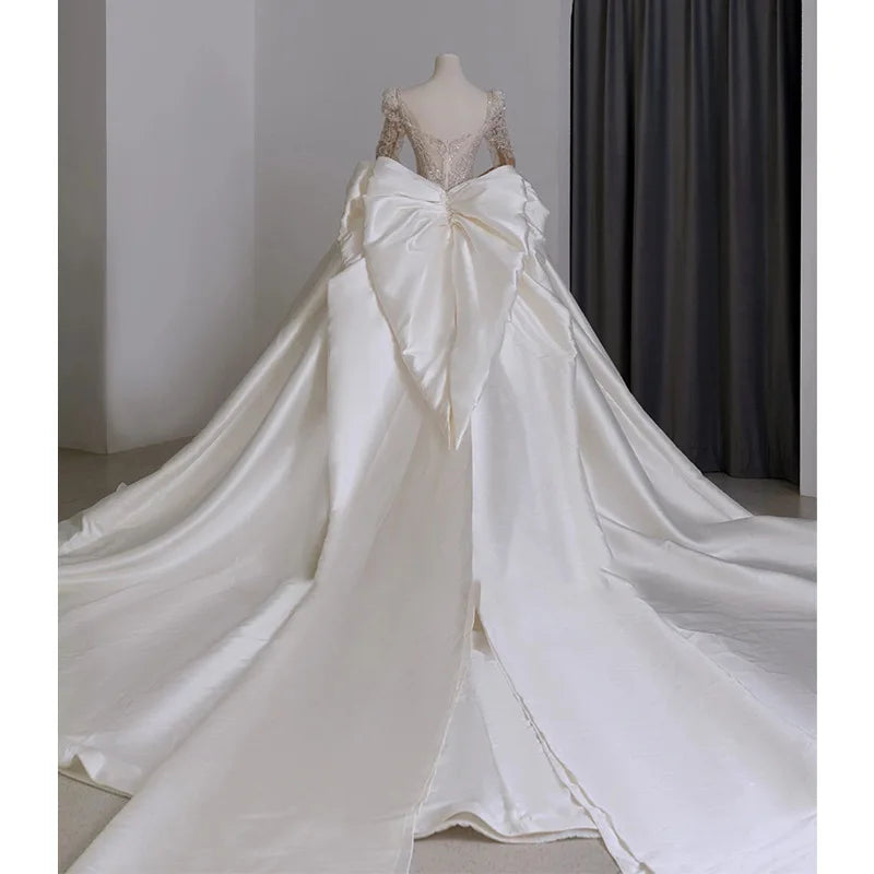 Ball Gown Wedding Dresses Satin Ruffles Sleeves main image 1