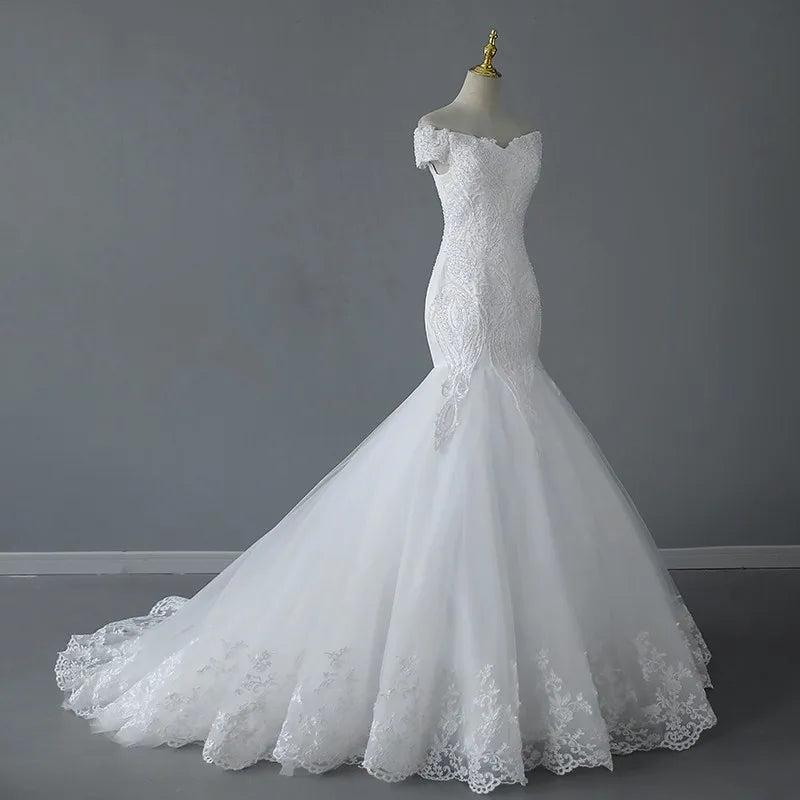 Off-Shoulder Lace Mermaid Gown with Illusion Corset Marigold