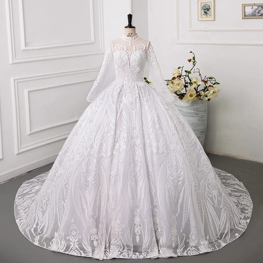 Elegant Long Sleeve Lace Bridal Ball Gown Wedding