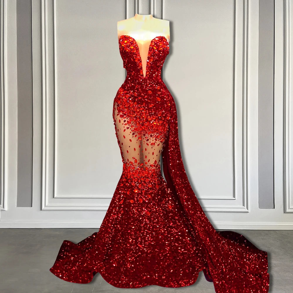 FEATHERED SEQUIN MERMAID GOWN