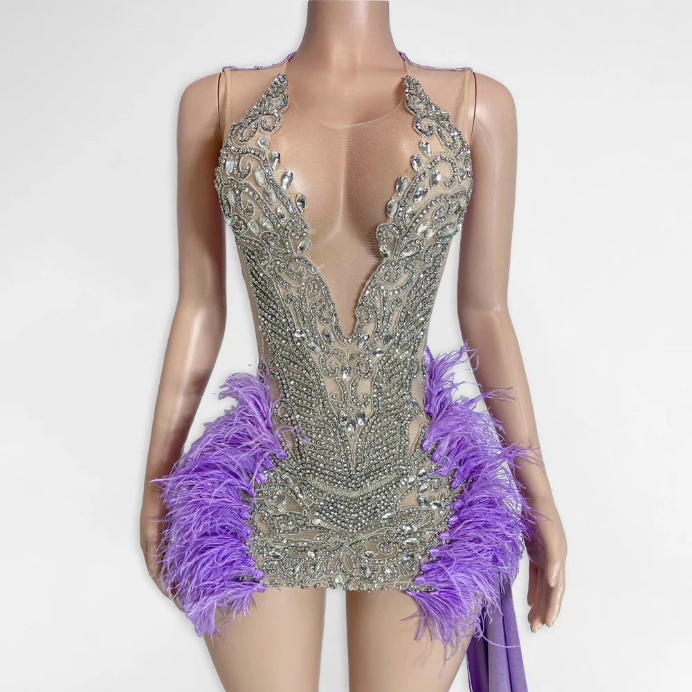Womens Feathered Sequin Bodysuit With Sheer Panels