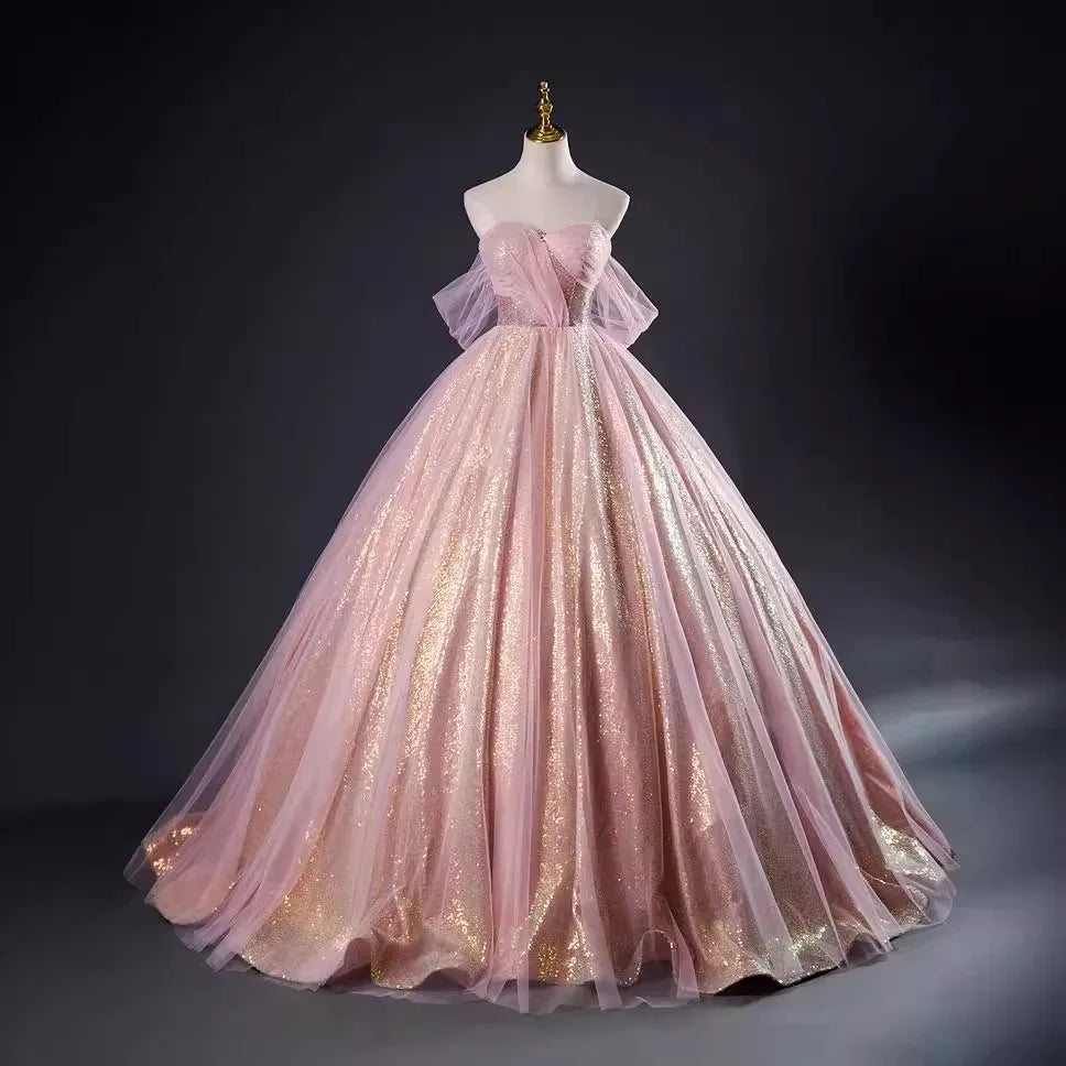 pink glitter tulle dress Juliet JT2438K Long Prom Dress main image 0