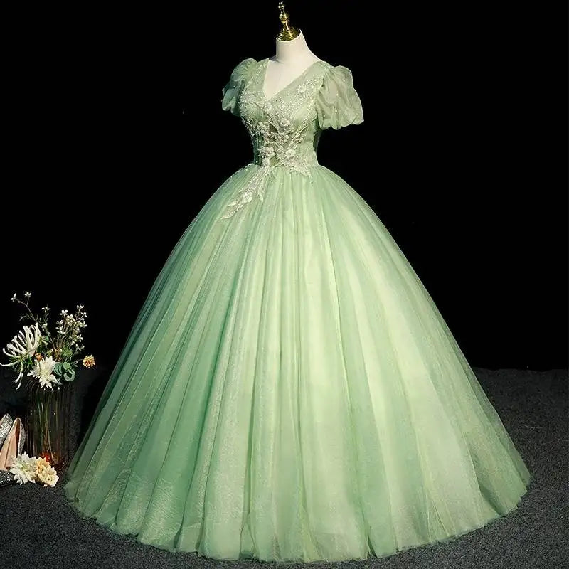 mint green tulle prom dress Wedtrend Women Mint Prom Dress Ball-Gown Glitter Beaded Tulle Long Evening Dresses With Lace Leaf Appliques, Mint / US12