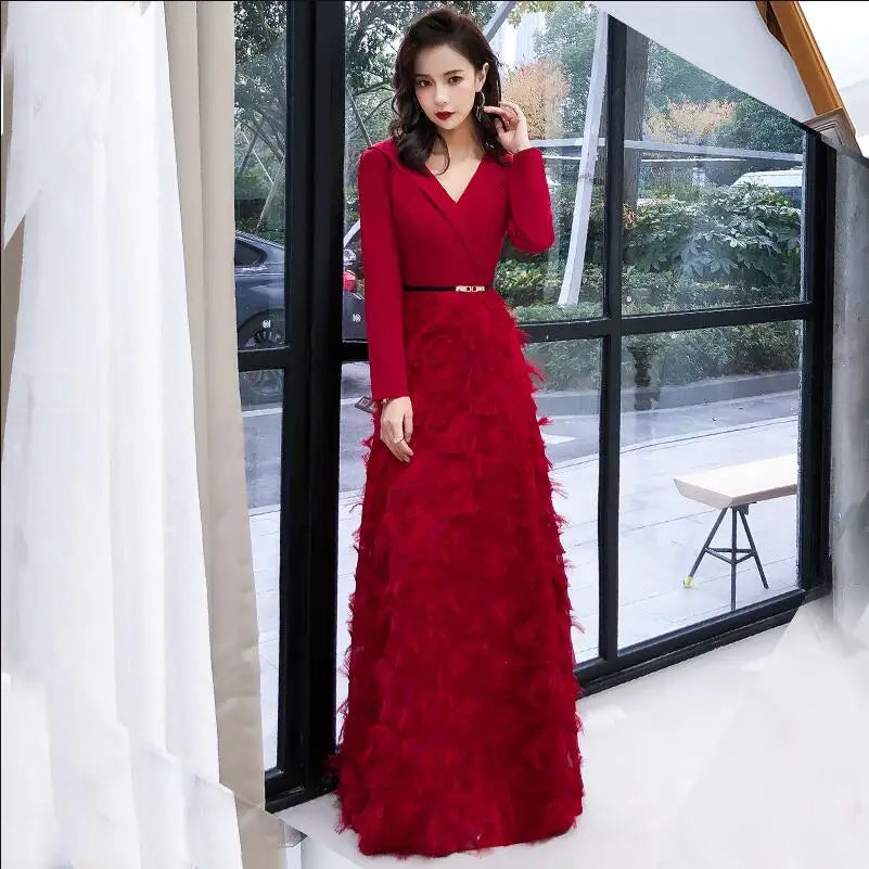 Sleeveless high neck dress with feather bottom - Red main image 1