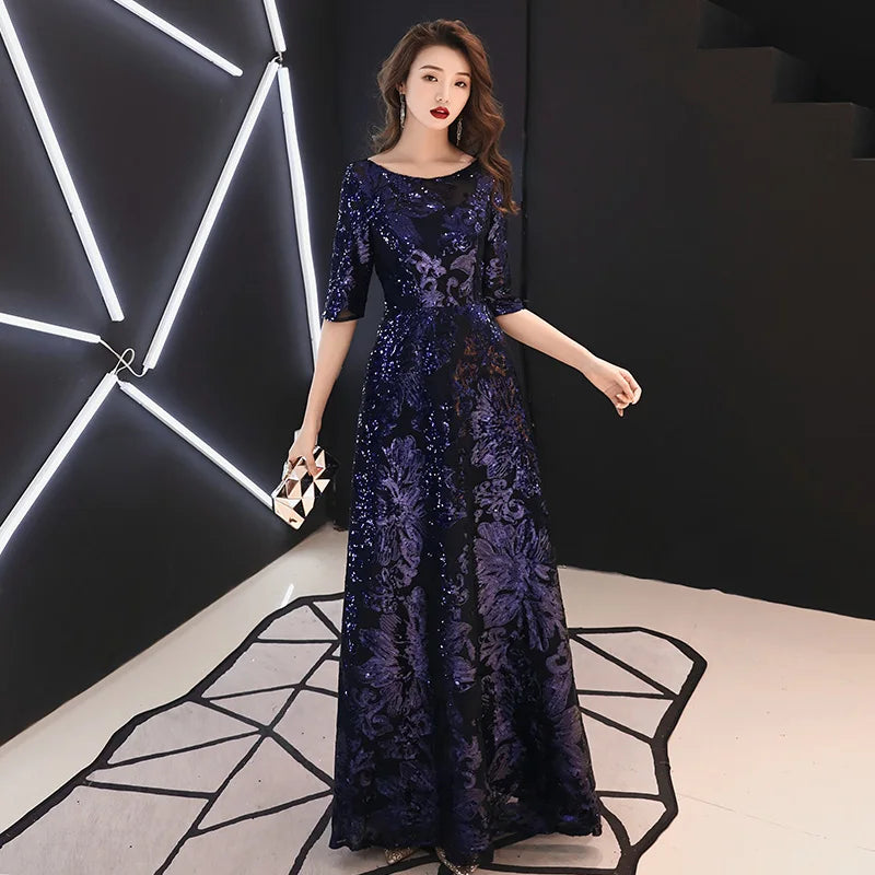 Elegant Golden Floral Embroidered Evening Gown Dress on Luulla