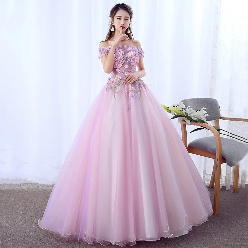 Elegant Off-shoulder Floral Applique Tulle Prom Gown on Luulla