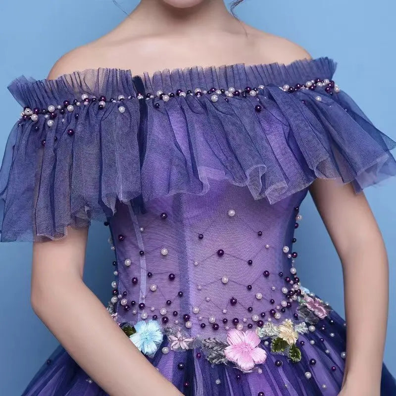 Elegant Purple Tulle Prom Dress, Ball Gown Strapless Formal Party Dress main image 0