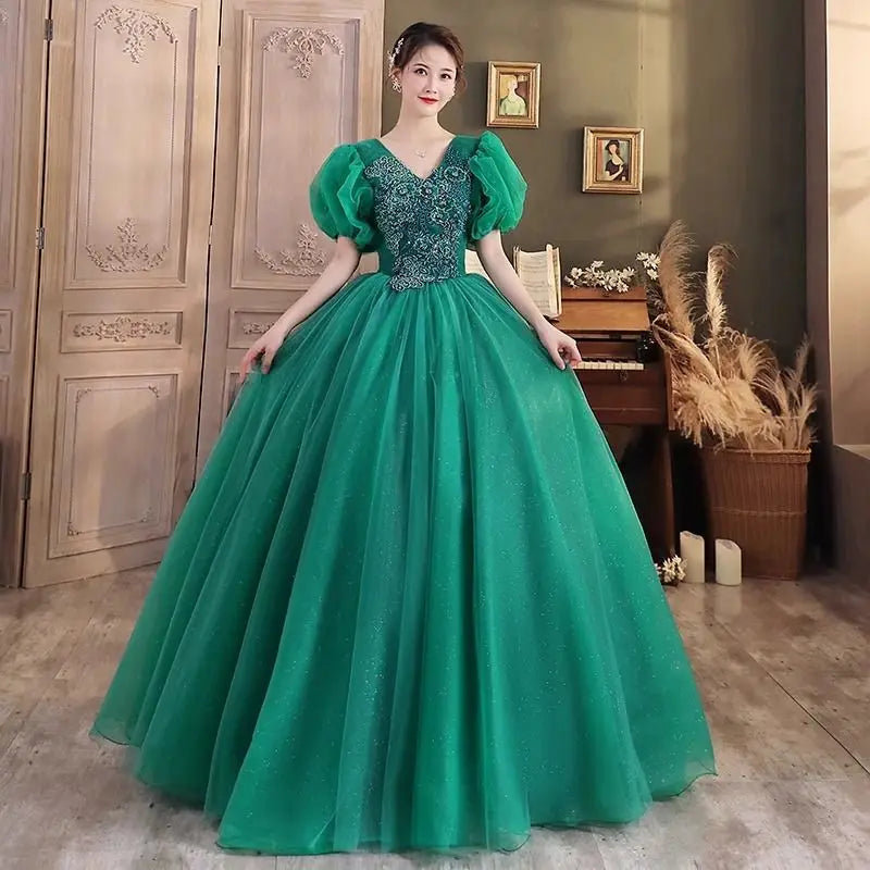 puffy emerald green quinceanera dresses Tiered Corset Sage Green Quinceanera Dresses Off Shoulder Lace-Up Sage Green / US0 main image 0