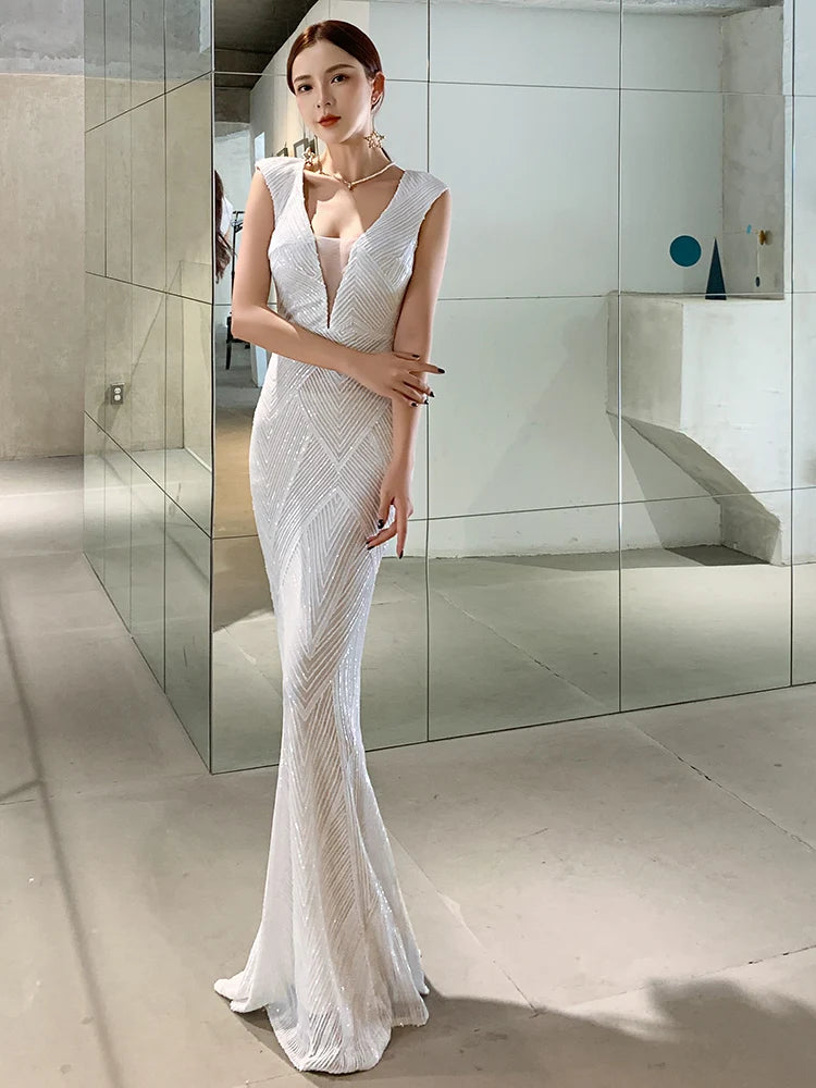 White Evening Gown Elegant Dress Wedding Dresses Y5573