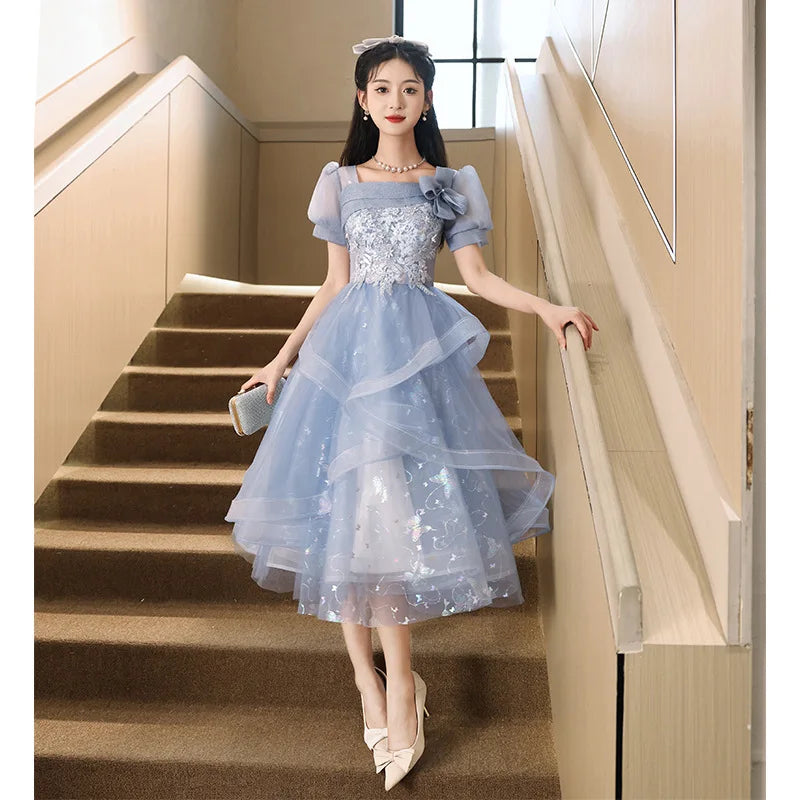 TrustlindaStore Elegant Tulle Midi Dress with Embroidered Floral Accents