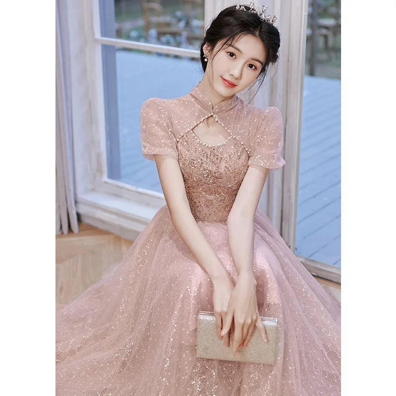 Elegant Sequined Tea-length Prom Dress With Sleeves on Luulla