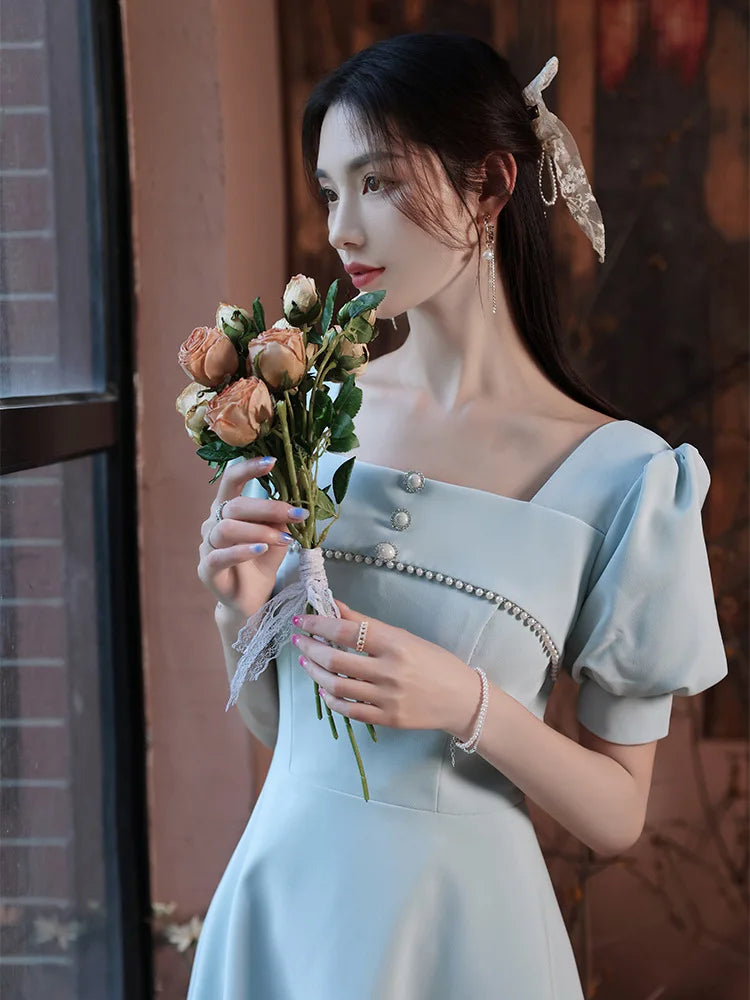 dresses in mint green A-line V neck Knee Length Cheap Bridesmaid Dress Mint Green Bridesmaid –  SELINADRESS