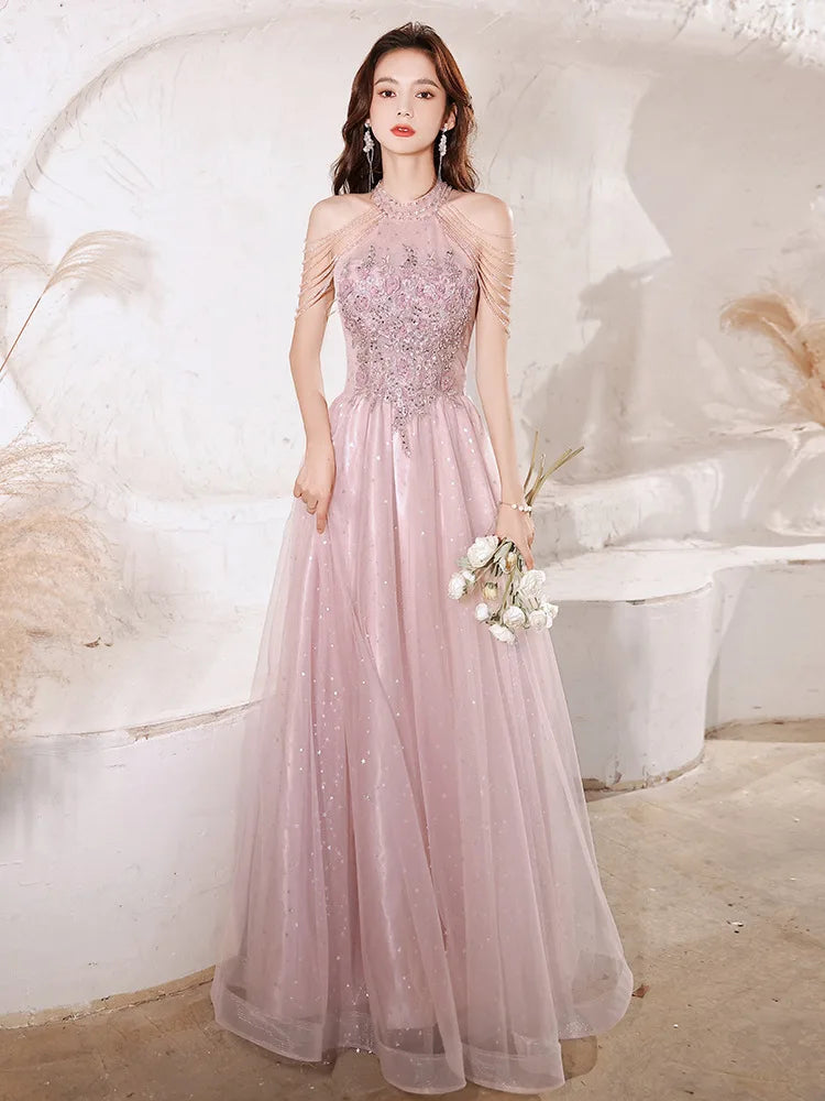 Stone Embellished Sheer Side Ruched Gown main image 1