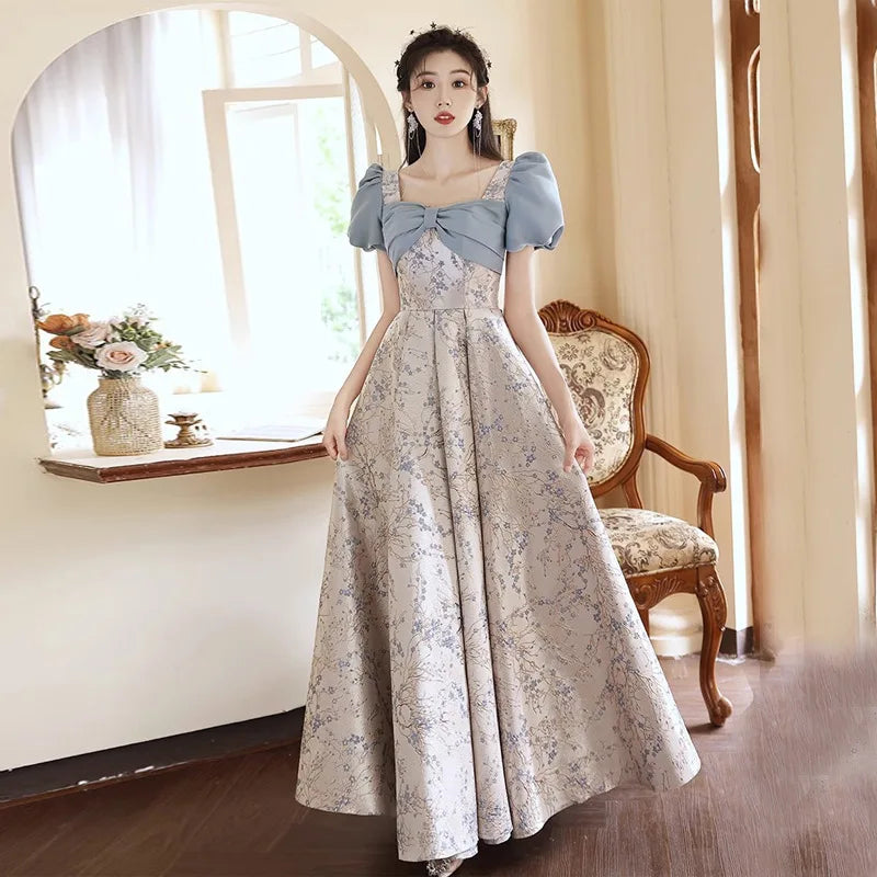 puff sleeve maxi dress formal Ivory Floral Lace - Square Neck Puff Sleeve Maxi Dress - vintage main image 1