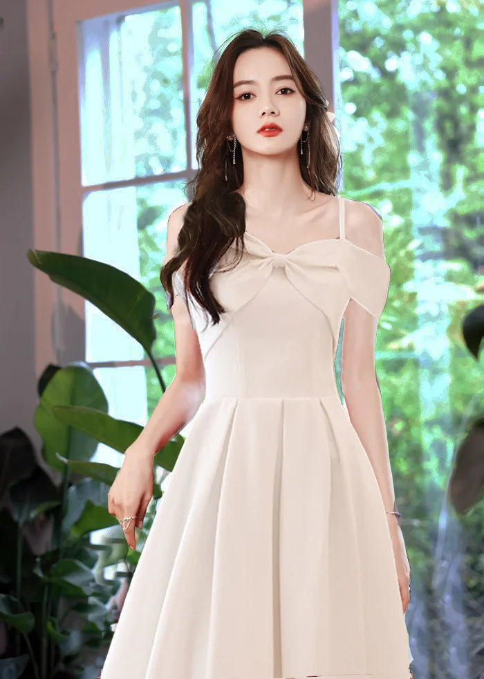 Elegant Off-shoulder Red Satin Gown With Bow Detail on Luulla