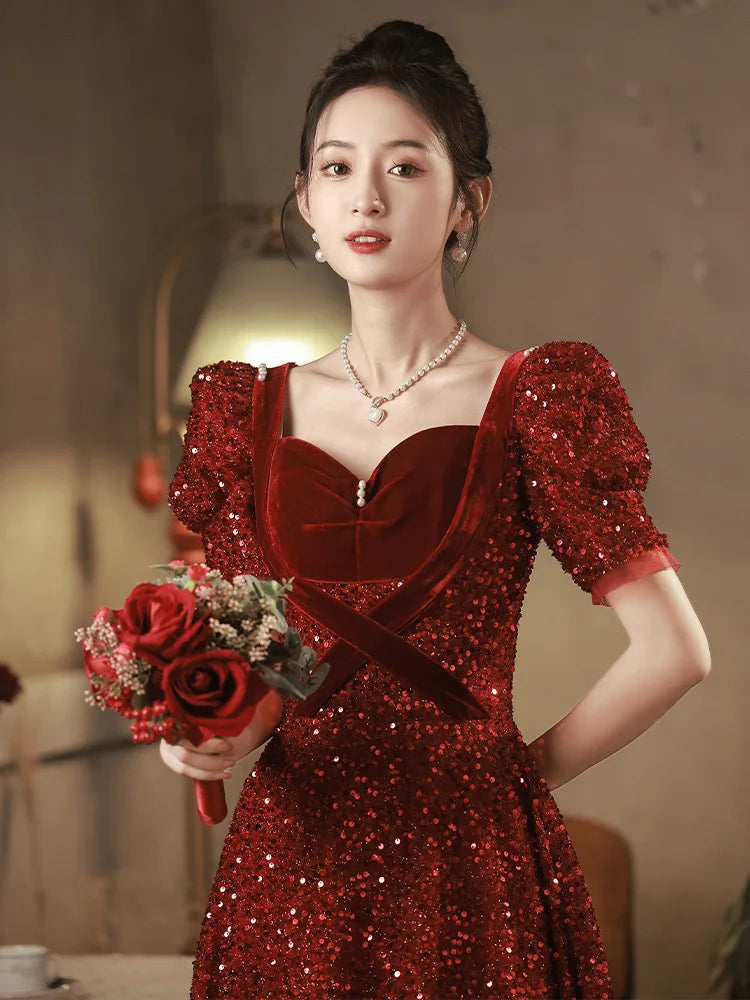 open lace back dress Sequin Detail Puff Sleeve Rib Knit Mini Dress  Madison Paul