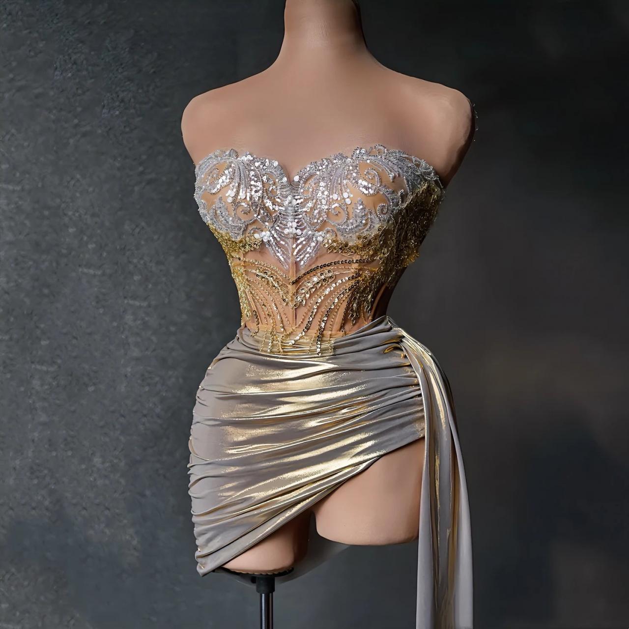 Elegant Gold Embellished Strapless Formal Evening Dress on Luulla