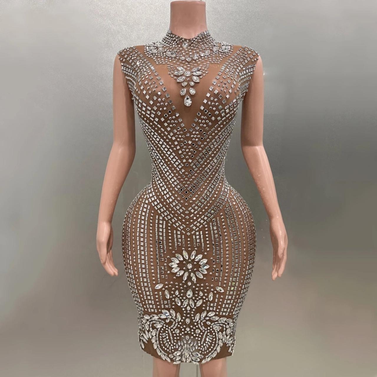 Stunning Crystal Embellished Sheer Bodycon Party Dress on Luulla