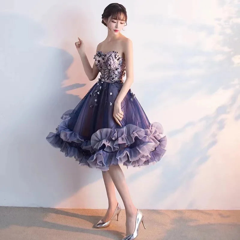 flower embellished party dress Strapless Sequin Gown With Floral Embellished 42303