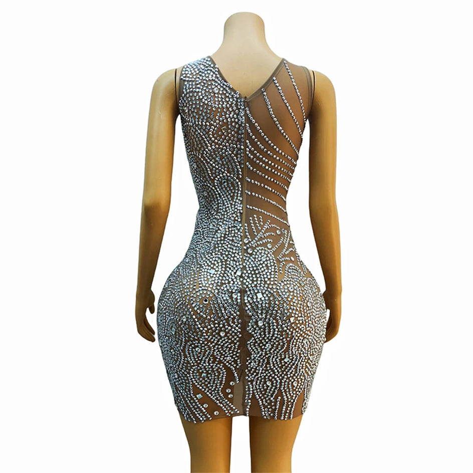 knee length dresses for ladies Kendall Rhinestone Sheer Bodycon Mini Dress