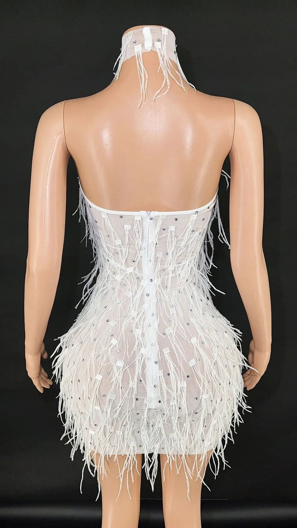 Elegant White Feather Halter Mini Dress on Luulla