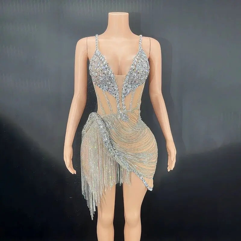 Elegant Pink Rhinestone Fringe Party Dress on Luulla