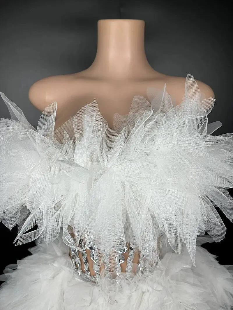 white christmas dresses Tems 2023 Met Gala Feathers Black Satin Corset White Mermaid Dress main image 1