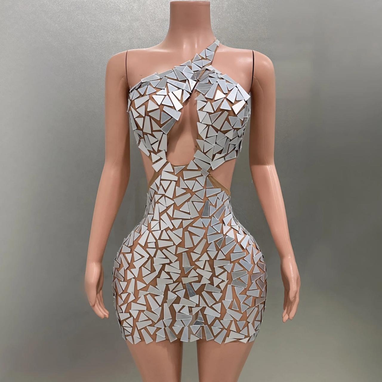 geometric cut out dress One Shoulder Mini Dress with Geometric Cut Out Design 34404