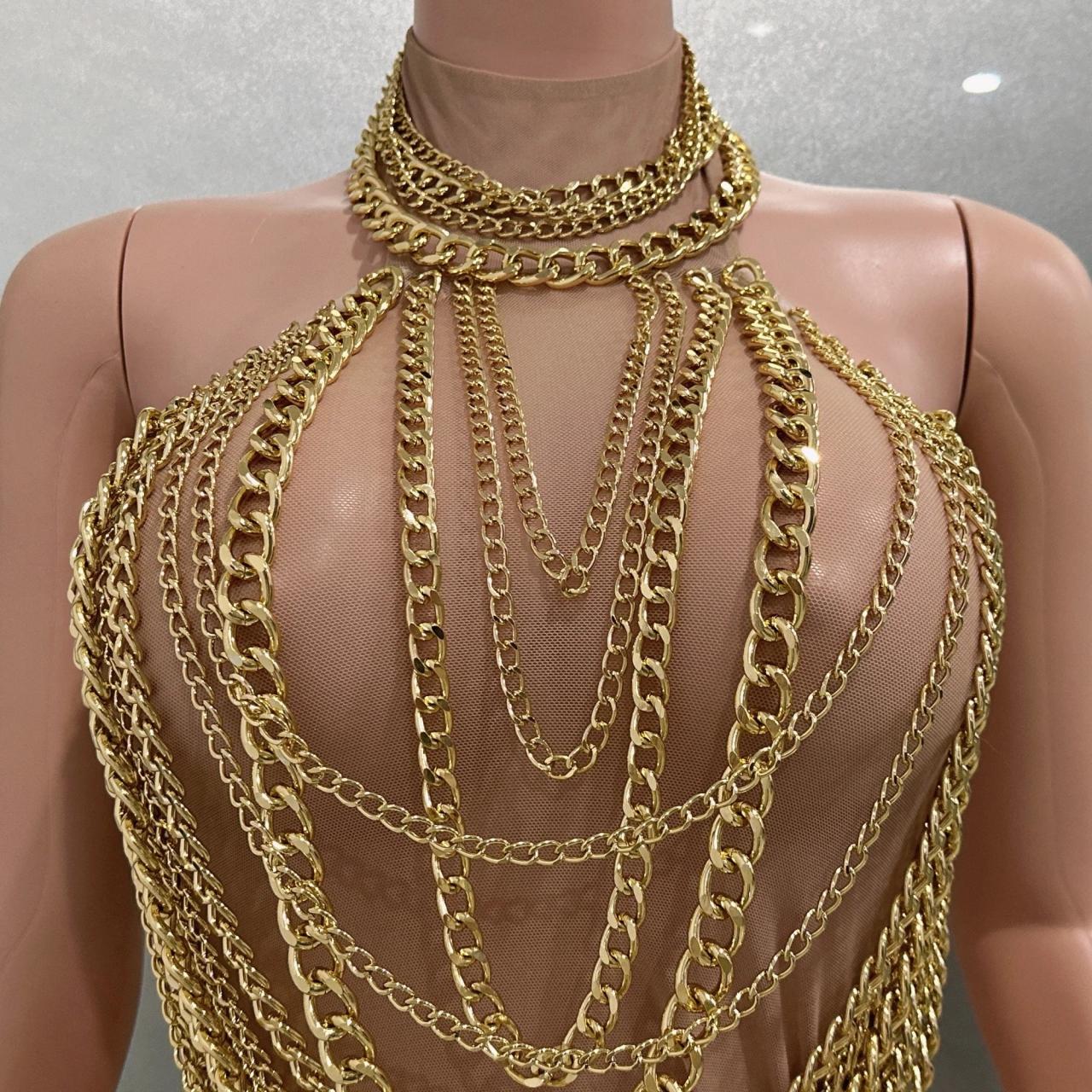 Golden Chain Layered Body Harness Dress Sexy on Luulla