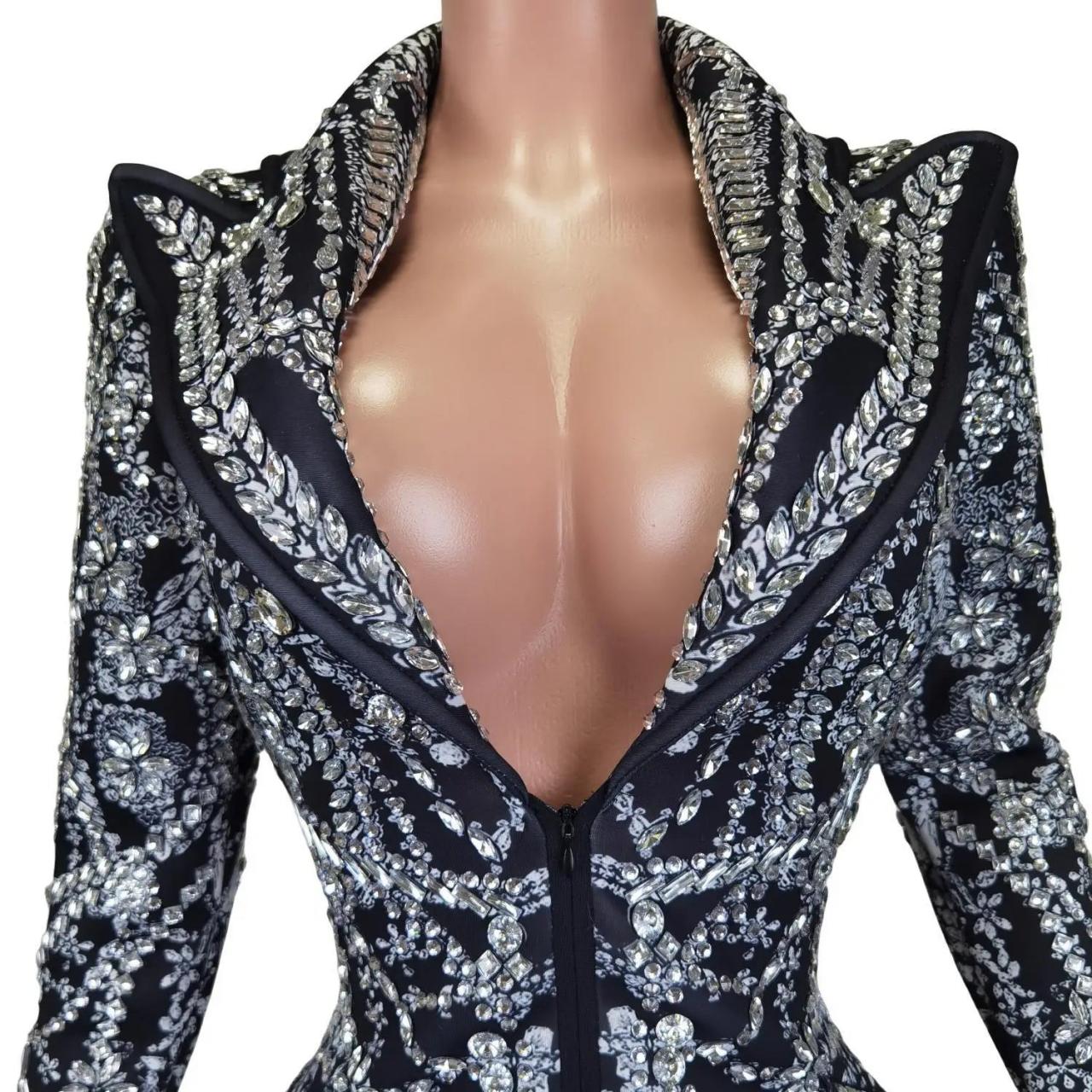 Blazer Style Mini Dress with Deep V-Neck - Black main image 1