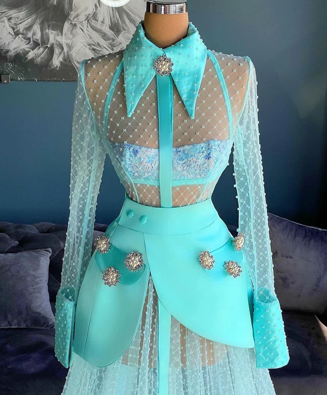 knee length dresses for ladies Nox Anabel D1269 Size 6 Turquoise Sequin Mermaid Long Sleeve Prom Dress Feather Corset Formal Gown