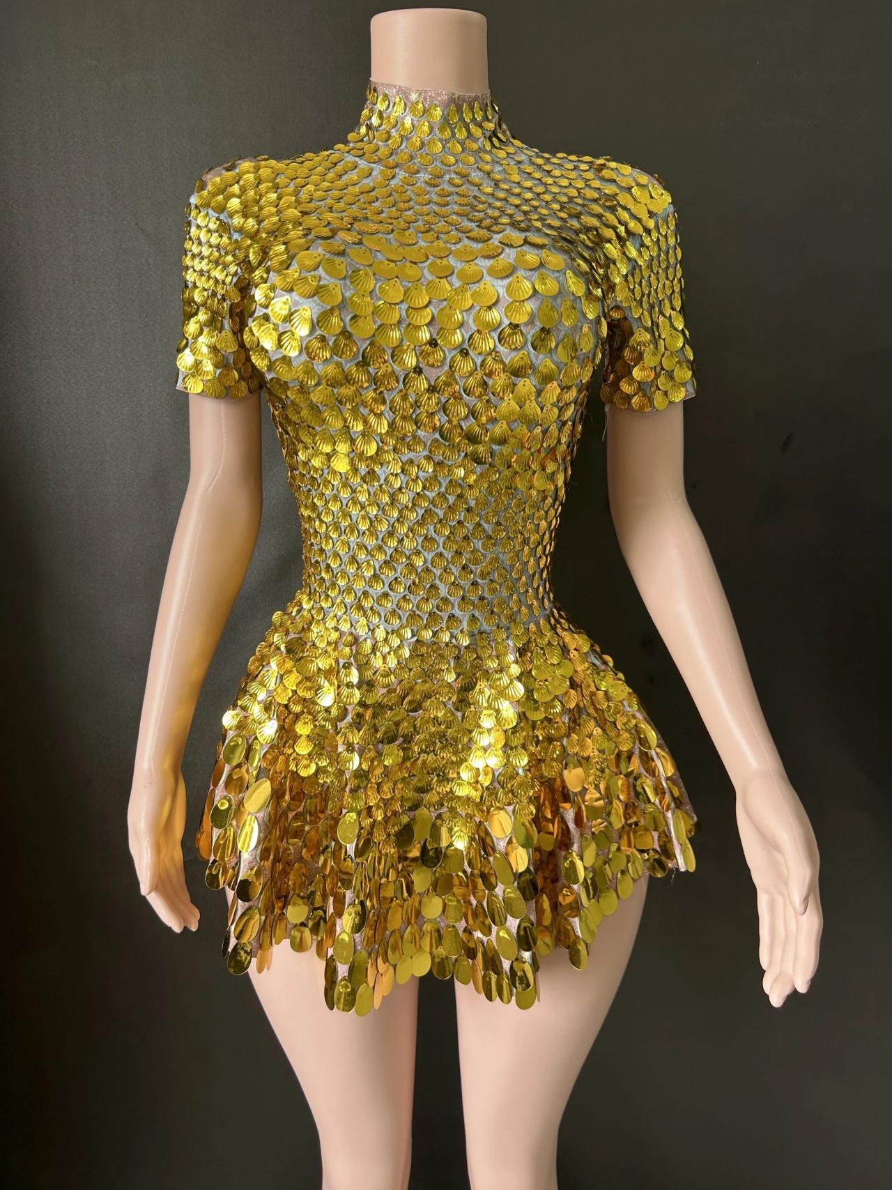 Gold sequin short sleeve dress cheap