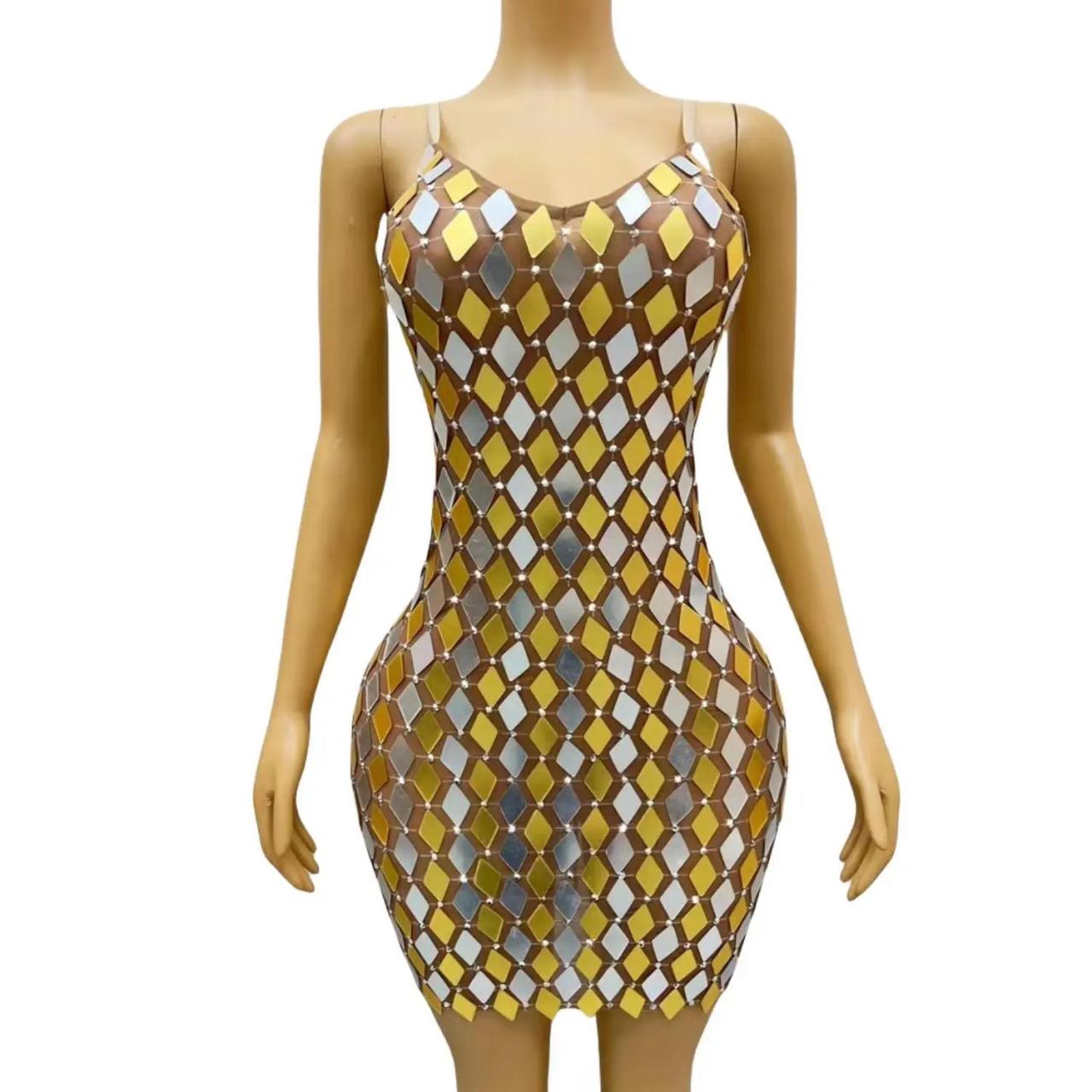 Metallic Gold Sequin Bodycon Mini Party Dress on Luulla