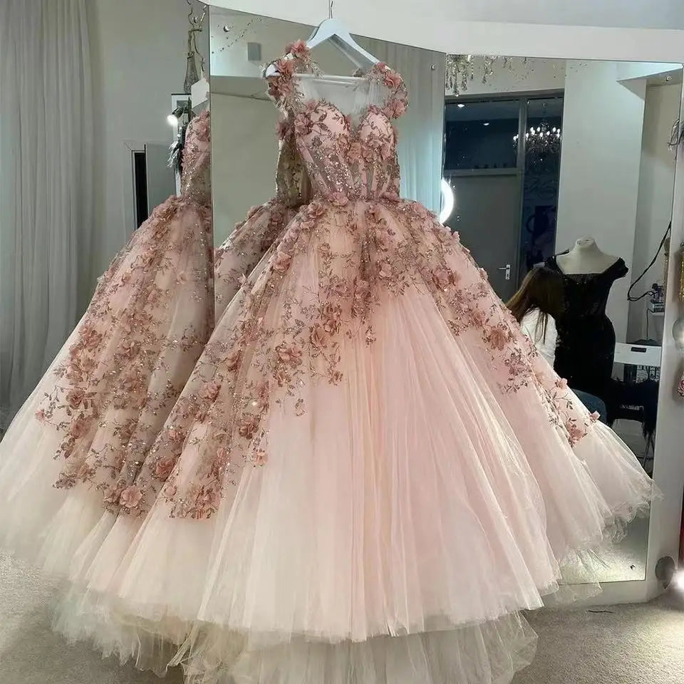Blush Pink Floral Embellished Corset Ball Gown on Luulla
