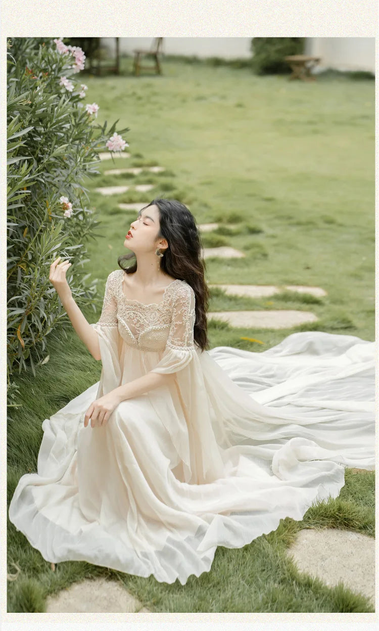 Elegant Lace Chiffon Vintage Flowy Maxi Dress on Luulla