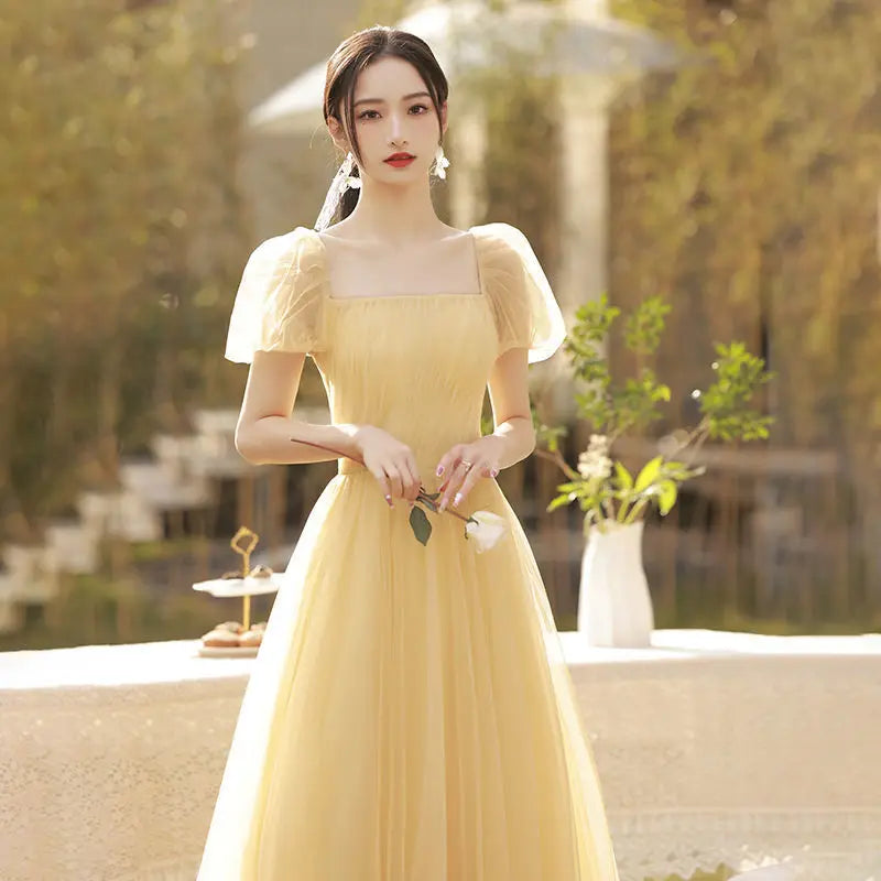 Elegant Bridesmaid Dresses In Yellow Tulle Material on Luulla