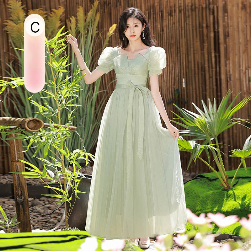 Elegant Puff Sleeve Green Tulle Bridesmaid Dresses on Luulla