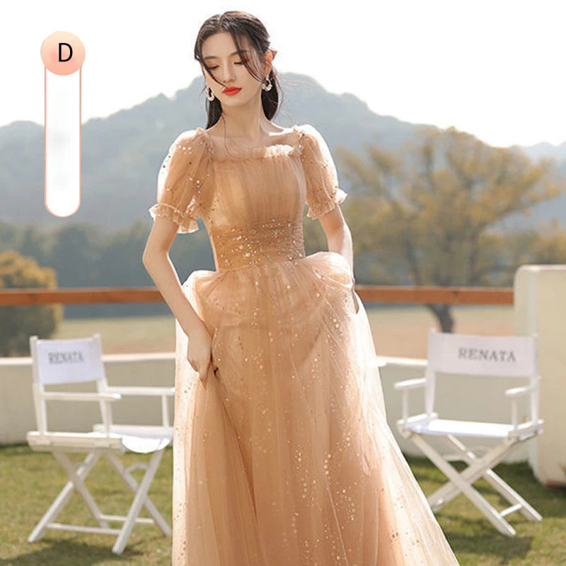 champagne tulle bridesmaid dress Champagne A-line Wedding Dresses V-neck Lace Appliqued Tulle Bridal Go –  Viniodress
