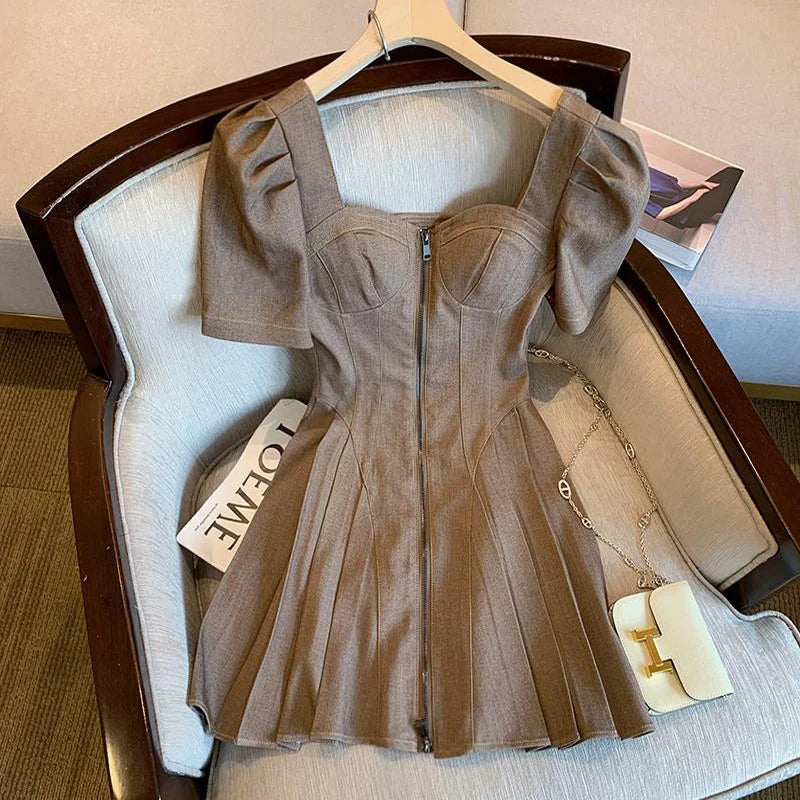 zipper front mini dress Mini Dress Solid Color Front Zipper Dress Women's Casual at Amazon Women's  Clothing store