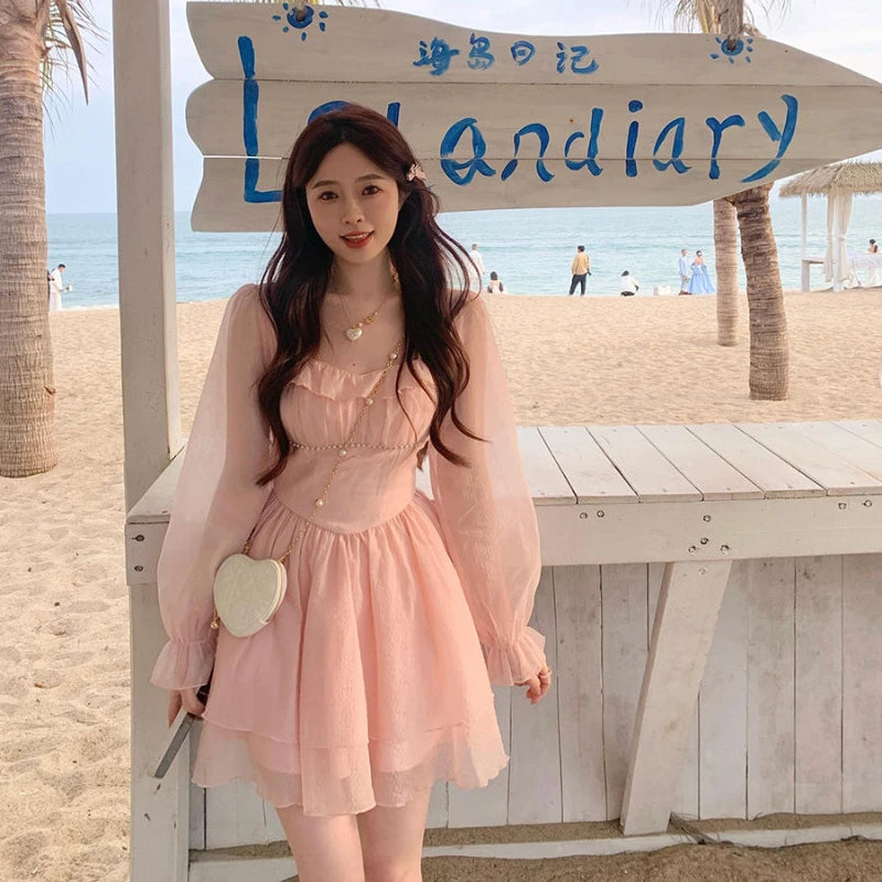 white christmas dresses Joyce Pink Floral Chiffon Mini Dress - US 14 main image 0